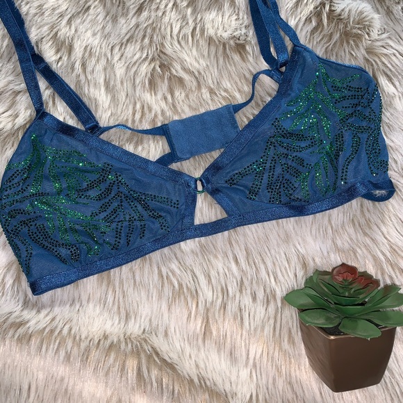 VS Very Sexy Blue Sheer Bra w/Green Rhinestones - Picture 2 of 4